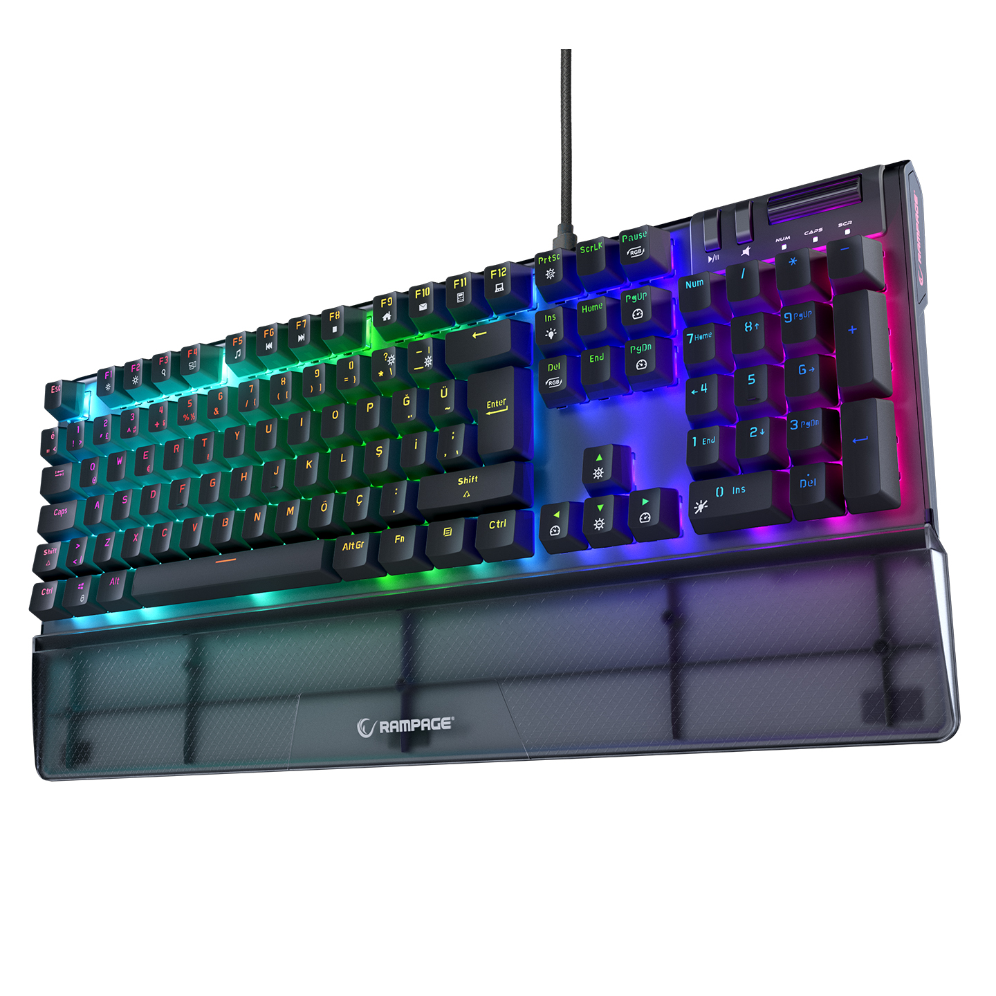 Rampage Carbon Siyah RGB Q Gaming Oyuncu Klavye Bilek Destekli Red Switch